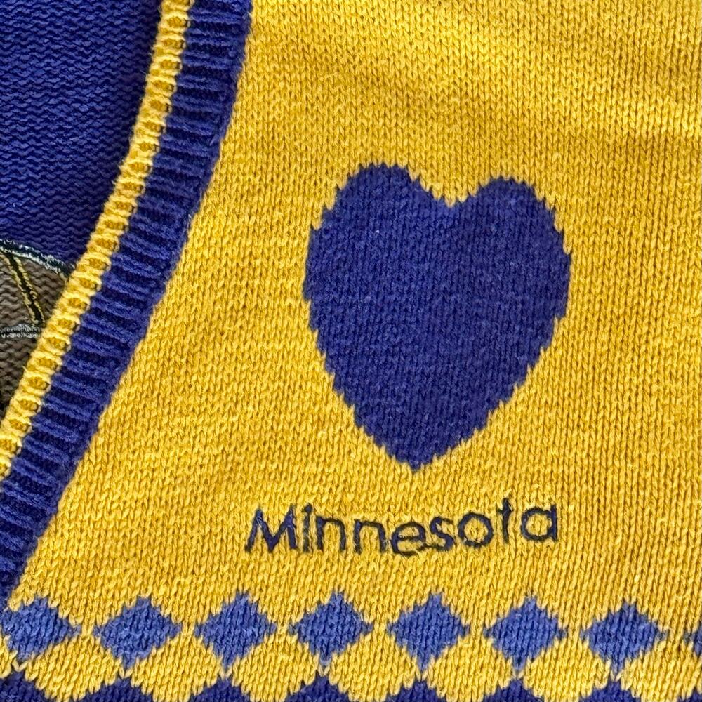 VTG Minnesota Vikings NFL Granny Sweater Cardigan Patchwork Embroidery Womens XL - Picture 4 of 13
